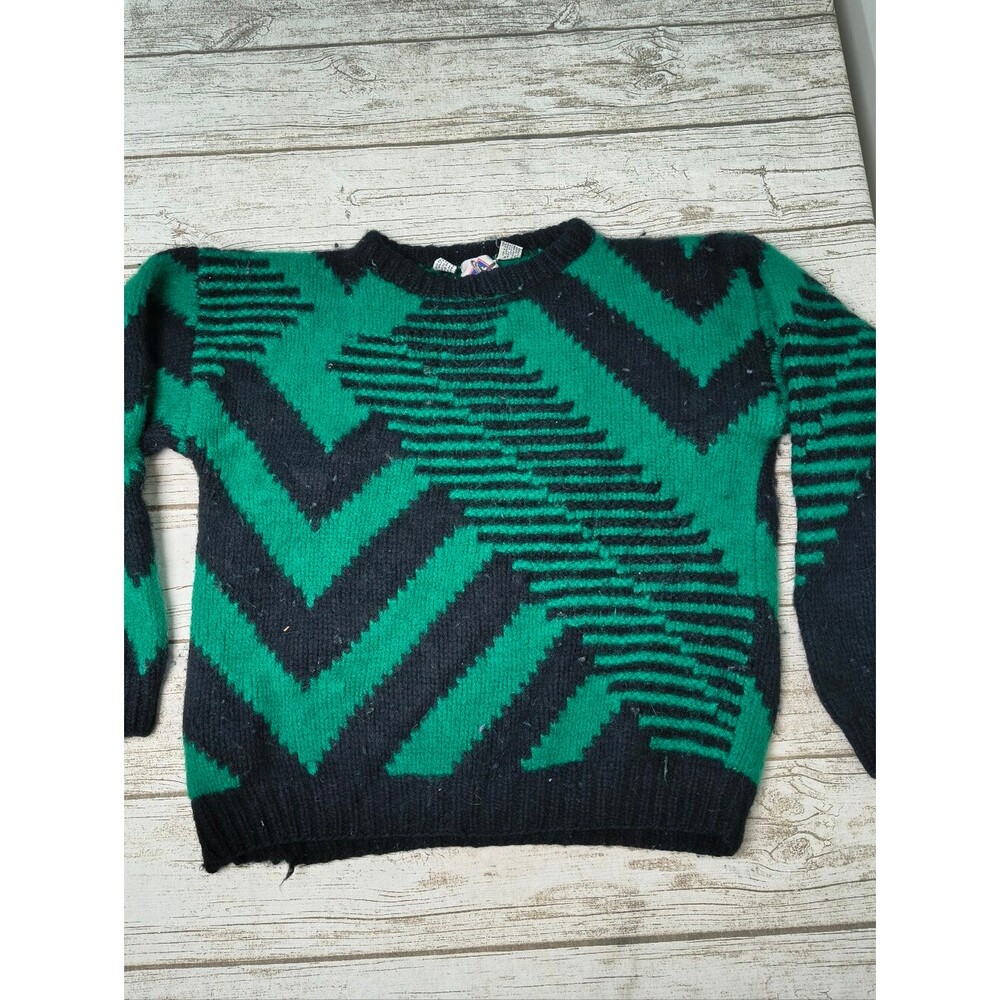 Box Mondial Wool Green And Black Crewneck Sweater Size Large